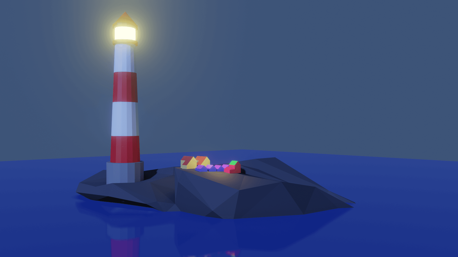 Lighthouse on a mountain with some houses